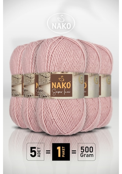 Süper İnci - 10275 Pembemsi Pudra - 5'li Paket - 100gr/260m - El Örgü İpi - Atkı Yelek Kazak İpi