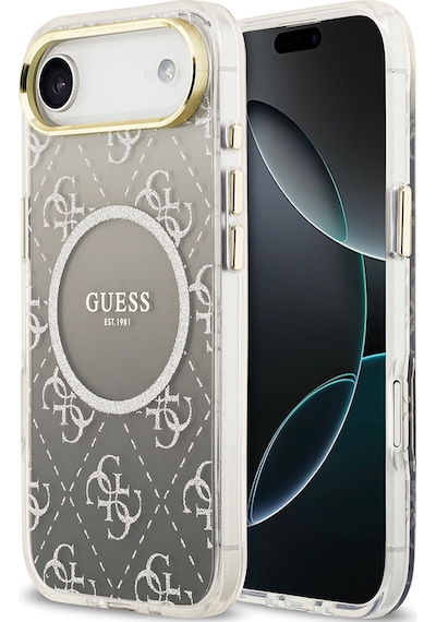 Apple Uyumlu iPhone 17 Air Kılıf Guess Lisanslı M-safe Şarj Özellikli 4g Desenli Simli Silikon Kapak Gri Gri