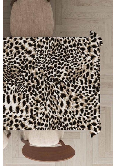 Bej Leopar Desen Dokuma Leke Tutmaz Masa Örtüsü Mso050n11