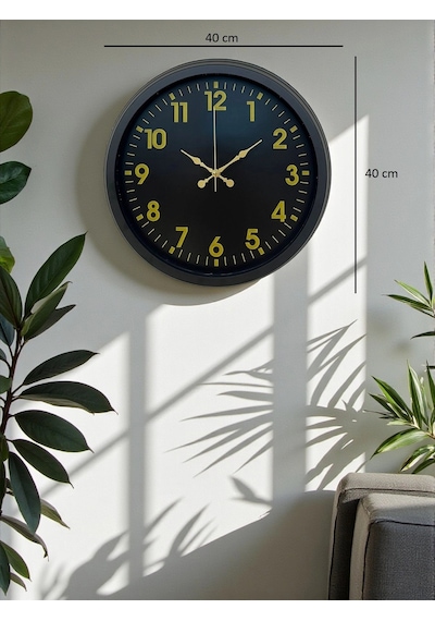 Siyah Standart 40 Cm Metal Dekoratif Duvar Saati Çok Renkli