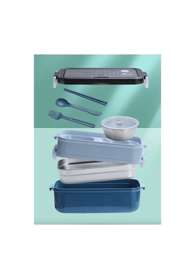 Paslanmaz Çelik Yemek Tası Isı Yalıtımlı 3 Katlı Yemek Termosu Ofis Kamp Lunchbox Turkuaz - 858263192 Turkuaz
