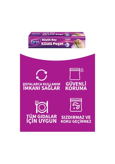 Kilitli Buzdolabı Poşet Büyük Boy 12'li 26 X 28 Cm İkili Set