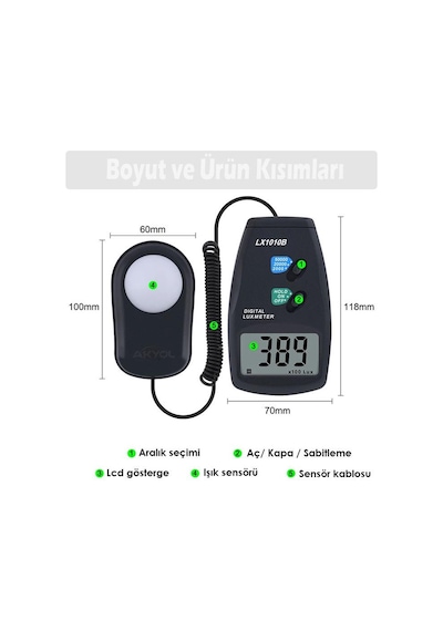 Lx1010b Kablolu Sensörlü Işık Ölçer Lüksmetre
