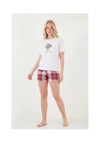 Lela Bayan Pijama Takımı 65790782 Beyaz-bordo