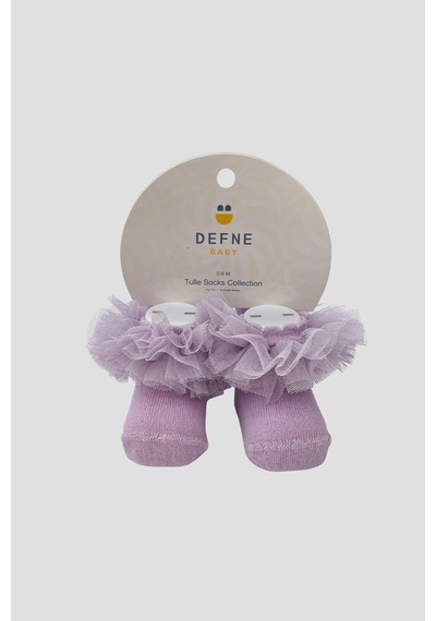Defne Baby Yenidoğan Kız Bebek Tül Detaylı Tütü Yumuşak Mor Patik Çorap Mor