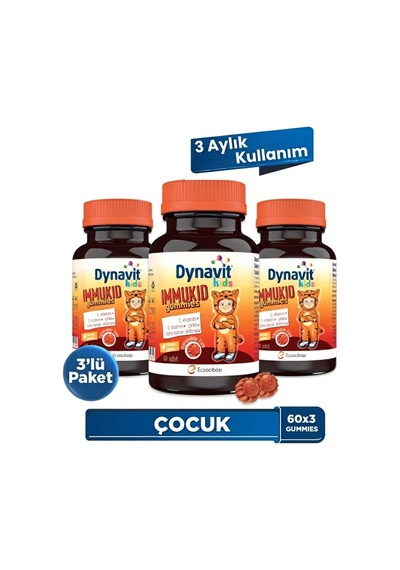 Dynavit Kids Immukid Gummies 60x3 - Çocuklar İçin Bağışıklık Ve Enerji Destekleyici C, D Vitamini, Çinko