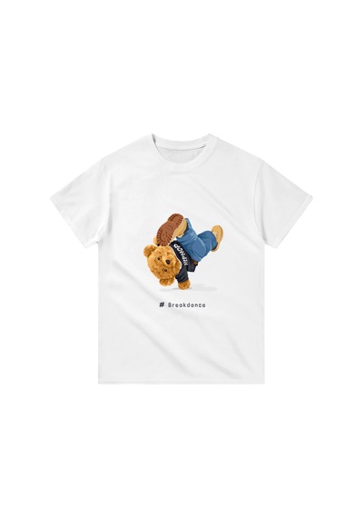 Paybuy Çocuk Breakdance Grafik Baskılı Kısa Kollu Tişört %100 Pamuk Raha beyaz
