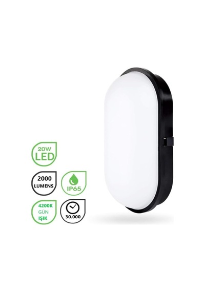 Su Geçirmez 20w Siyah Kasa Gün Işık 4200k Bahçe Teras Banyo İç Dış Mekan Led Işık 2000lm 1 Adet