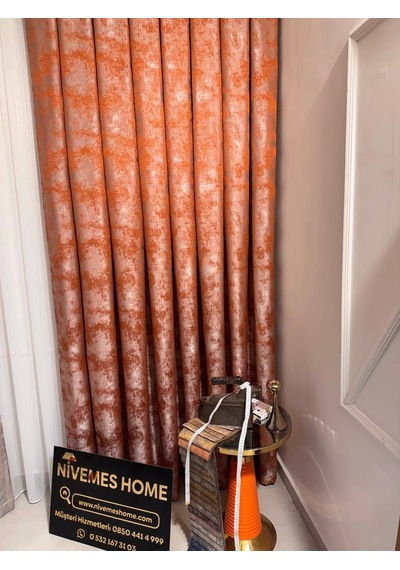 Nivemeshome İstanbul V-5204 1/3 Sık Pileli Fon Perde Apm Turuncu