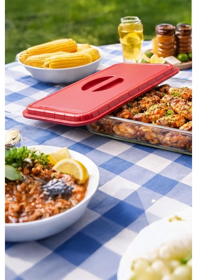 Kırmızı Renk Dikdörtgen Borcam Kapağı Sızdırmaz Plastik Malzeme İle Üretilmiş Esnek Ve Dayanıklı Kapak Gıda Saklama Ve Taşıma İçin Uygun Pratik Kullanımlı Yedek Kapak Diğer