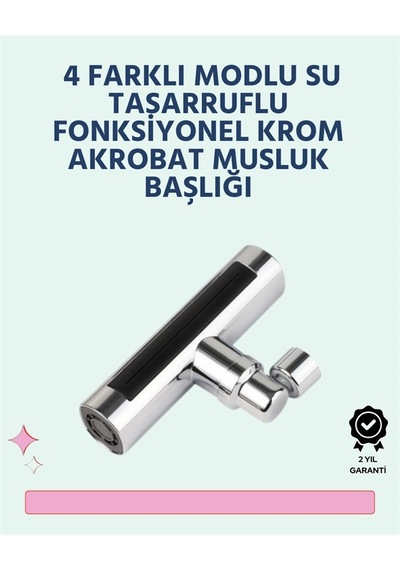 Krom Kaplamalı Çok Fonksiyonlu Musluk Başlığı Paslanmaz Malzeme Açık Gri