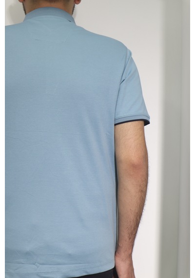 Santa Dmctekstil Erkek Desenli Spor Kesim Rahat Kalıp Cepsiz Polo Yaka T-shirt Mavi 