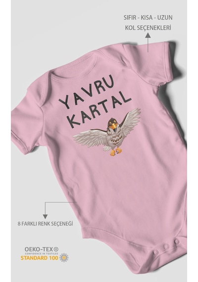 Yavru Kartal Baskılı Bebek Zıbını Çıtçıtlı Body %100 Pamuk Kısa Kol Koyu Pembe