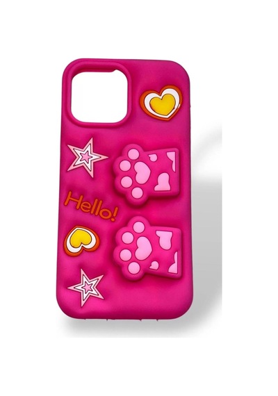 Caş Dekorasyon Pembe Renk Pati Figürlü 13 Pro Max Telefon Kılıfı Pembe