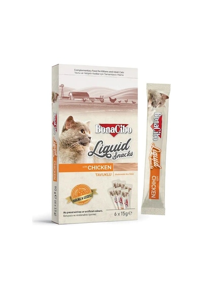Bonacibo Tavuklu Atıştırmalık Kedi Sıvı Ödülü 3'lü 6 x 15 G