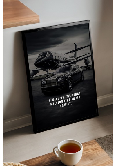 Araba Motivasyon Siyah Ahşap Çerçeveli Poster, Dekoratif Araba Duvar Tablosu