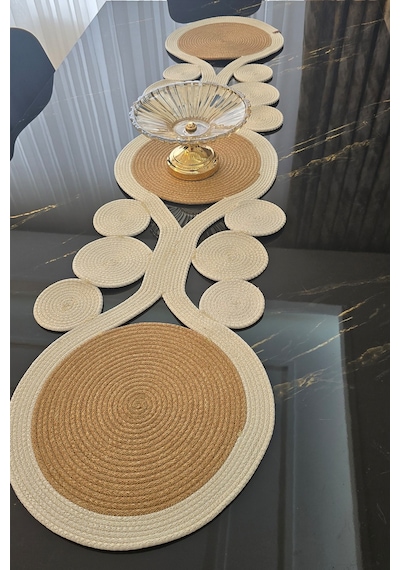 Dekoratif Örgülü 30x100 Cm Runner Şık Masa Orta Sehpa Üstü Dekoratif Sofra Aksesuarı Bej