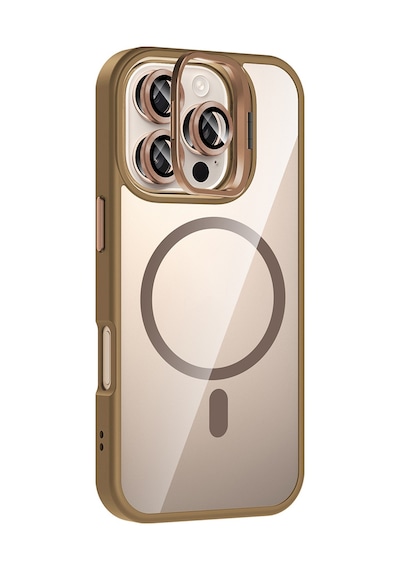 Apple iPhone Uyumlu 16 Pro Max Kılıf Standlı + Kamera Lens Koruma Setli M-safe Şarj Özellikli Mkst Derin Mor Derin Mor