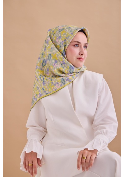 Silk Home Twill İpek Eşarp 11478-38 Sisli Yeşil, Sarı, Taş, Eflatun, Pembe