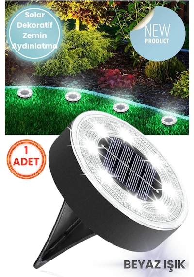 Technojet 8 Led Li Solar Bahçe Lambası 1 Adet Su Geçirmez Otomatik Sensörlü Bahçe Aydınlatma Beyaz
