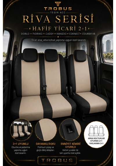 Peugeot 301 2018 Uyumlu Riva Serisi 2+1 Ticari Bej Siyah Ortopedik Koltuk Kılıfı