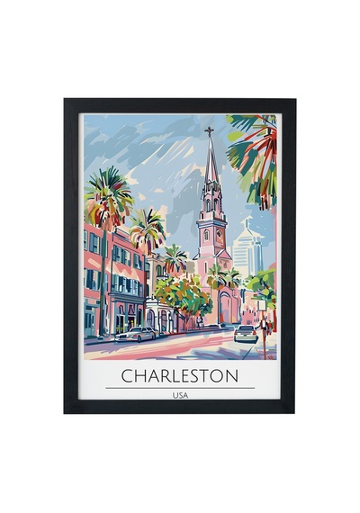 Charleston Usa Ahşap Çerçeveli Dekoratif Duvar Tablosu Siyah
