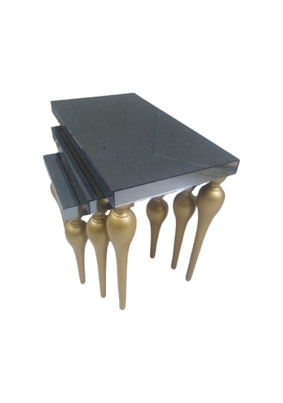 Zigon TOMBUL ayak Model Kayın Torna MDF tabla Parlak gold Boya İskelet Füme cam Kaplama El Yapım