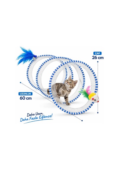 Madpet Kedi Tüneli Oyuncak Spiral İnteraktif Kedi Oyuncağı Fareli Ve Tüylü Tasarım Katlanabilir Kedi