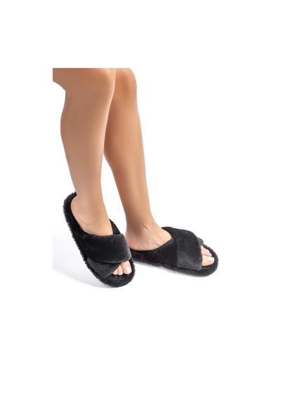 Twigy Twıgy Tw Çapraz Peluş Siyah Kadın Ev Terlik 36/41 Siyah