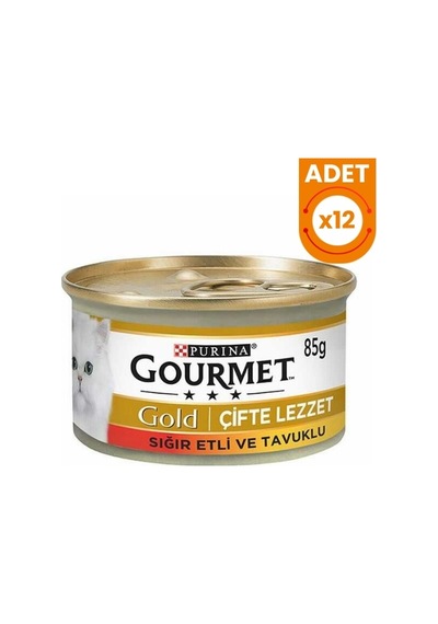 Gourmet Gold Çifte Lezzet Sığır Ve Tavuk Etli Yetişkin Konserve Kedi Maması 85 Gr 12 Adet