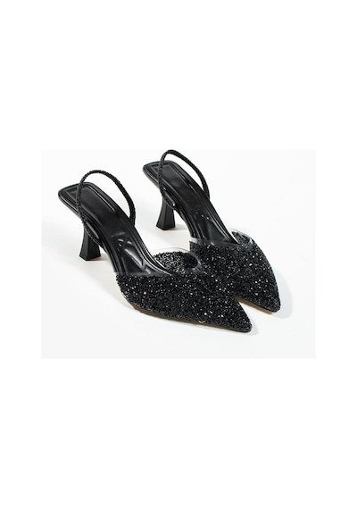 Duxal Shoes London Cam Kırıntıları Detay Arkası Açık Topuklu Ayakkabı Siyah