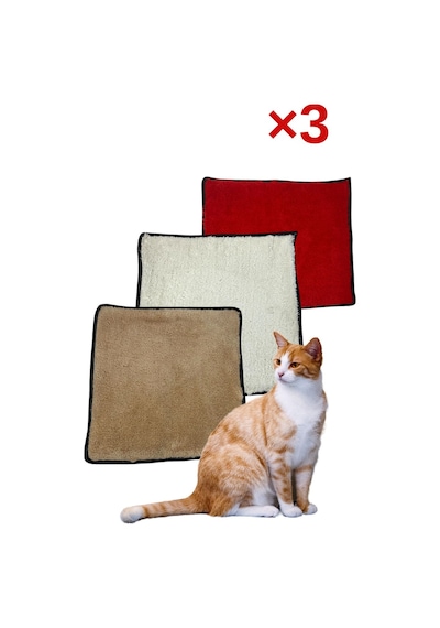 3 Adet Yumuşak Dokulu Peluş Kedi Halısı 40x40 Cm Kulübe İçi Pofuduk Minder