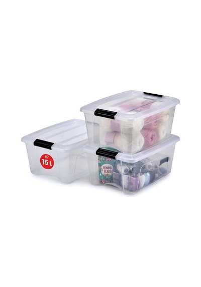 Lexroo 3'lü Set İstiflenebilir Saklama Kutusu, Klik Kilitli New Top Box Ntb-15 Çok Renkli