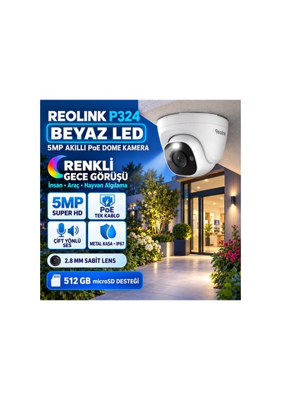 P324 Beyaz Led 5mp Akıllı Poe Dome Güvenlik Kamerası
