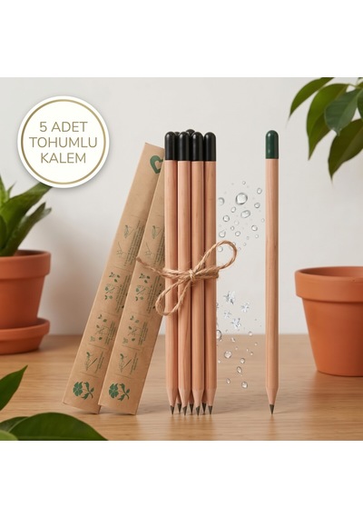 Doğada Çimlenen Tohumlu Kalem 5'li Set - Çevre Dostu Yeşeren Kurşun Kalem - 9089550392255 Kahverengi
