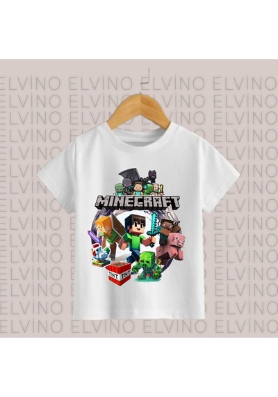 Noıssey Beyaz Minecraft Baskılı Pamuklu Bisiklet Kız/erkek Çocuk