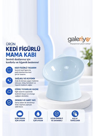 Galeriyo Kedi Figürlü Mama Kabı Mavi Mavı