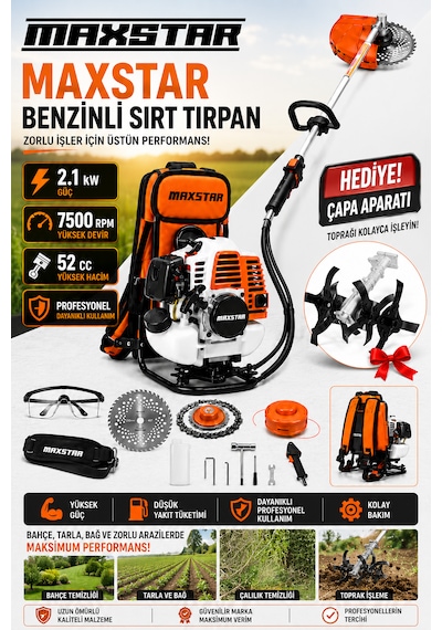 Maxstar MSSBT52C 52CC 2.1KW Benzinli Sırt Tırpanı
