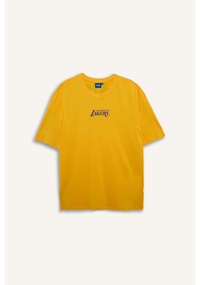 Defacto Nba Los Angeles Lakers Oversıze Bisiklet Yaka Kısa Kollu Tişört C4465ax26spyl113 Sarı-yl113