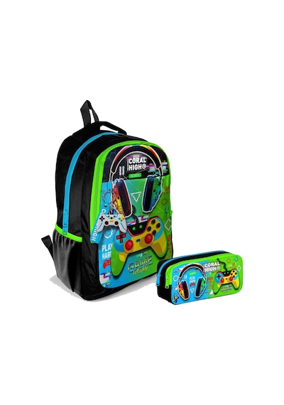 Coral High Erkek Çocuk Kulaklık Game İlkokul ve Ortaokul Sırt Çantası ve Kalemlik Seti
