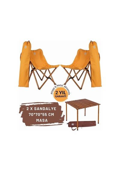 Bag The Joy Ahşap Masa Sandalye Seti Kahve-hardal- 70 70 55cm Kahverengi - Hardal