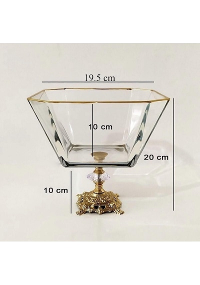 Paşabahçe Metal Ayaklı Gold Detaylı Cam Büyük Boy Salata - Servis - Sunum Kasesi