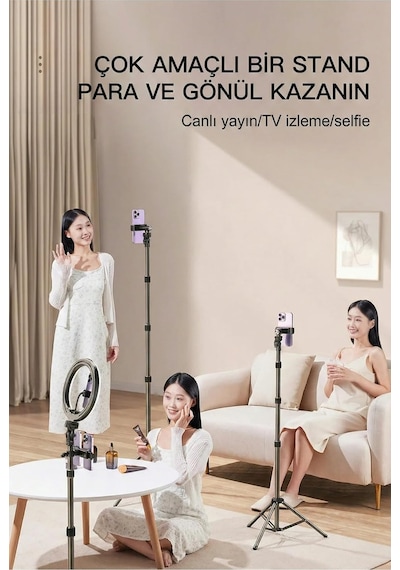 Tr Bluetooth Kumandalı Alüminyum Tripod Işık Standı 180 Cm Telefon Tutucu Stand Yüksek Açı Çekim Canlı Yayın