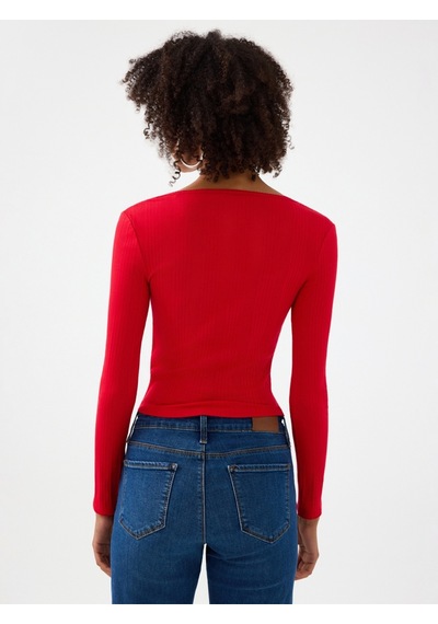 Slim Fit Kadın Bluz U.kol Kırmızı