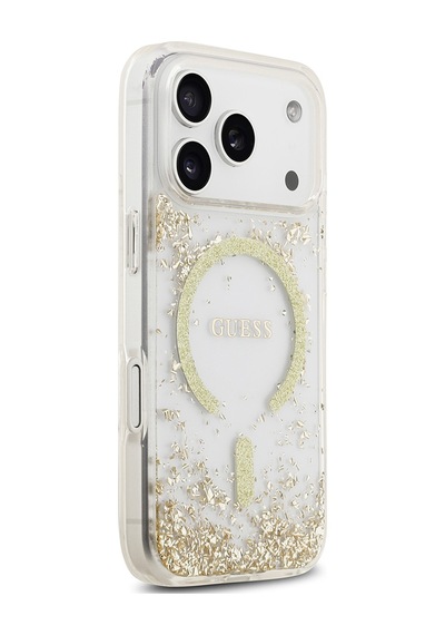 Apple Uyumlu iPhone 17 Pro  Kılıf Guess Lisanslı M-safe Şarj Özellikli Transparan Resin Bottom Kapak Gold Gold