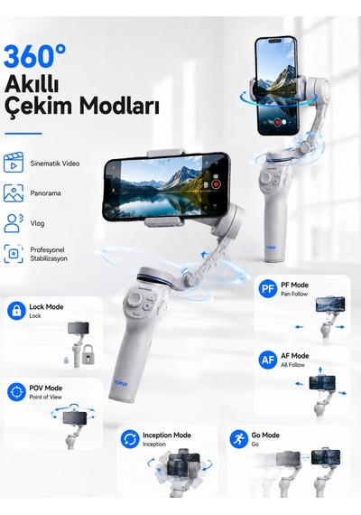 3 Eksen Telefon Sabitleyici Yayın Vlog Video Çekimi İçin Profesyonel Gimbal