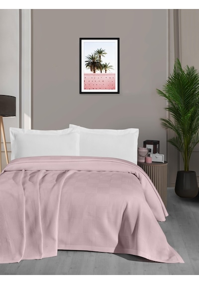 Mulberry Waflle Desenli Pike Waflle Battaniyesi %100 Pamuk Kalın İplik Yumuşak  Tek Kişilik 170 x 240 Pembe