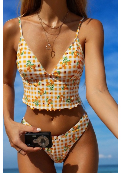 Bella Notte Turuncu Pötikare Ve Portakal Desenli Bikini Takımı