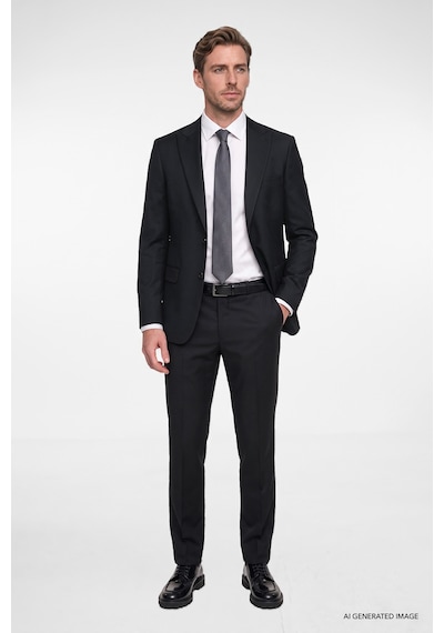 AC&Co / Altınyıldız Classics Erkek Sıyah Slim Fit Dar Kesim Kırlangıç Yaka Kapak Cepli Yelekli Takım Elbise Siyah
