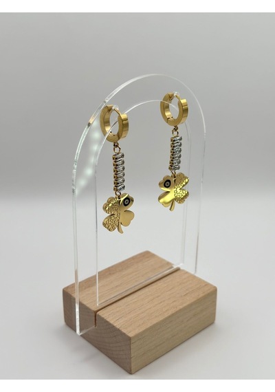 Arnes Jewelry Çelik Zirkon Taşlı Yoncalı Küpe Ar345nes Gold